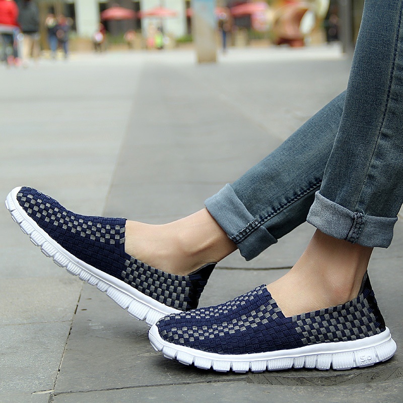 MiniQ Unisex Women Mens Light Weight Slip On Woven Sneakers Flats Casual Sport Running Walking Shoes