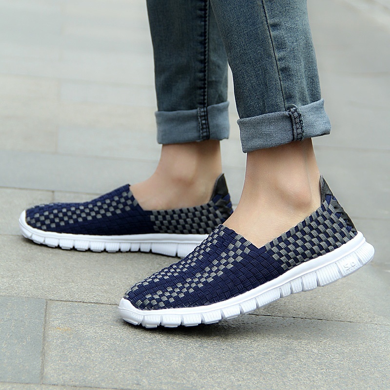 MiniQ Unisex Women Mens Light Weight Slip On Woven Sneakers Flats Casual Sport Running Walking Shoes