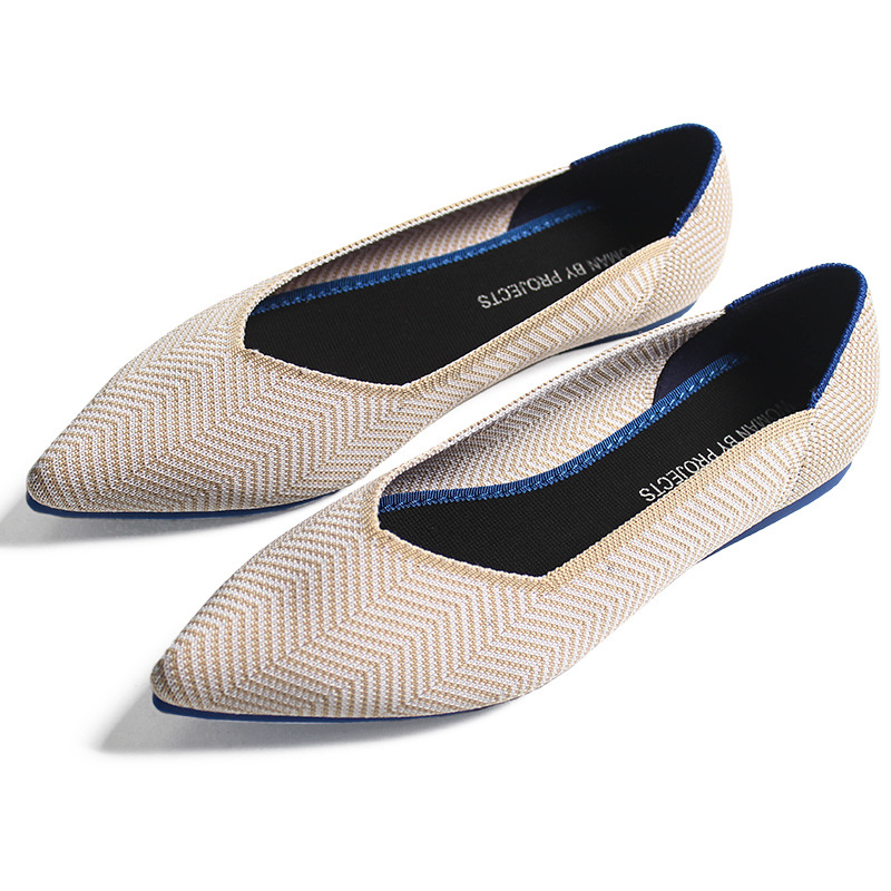 Women Washable Pointed-toe Fashion Multicolor Woven Soft Bottom Knitted Flats Ballet Loafers Shoes