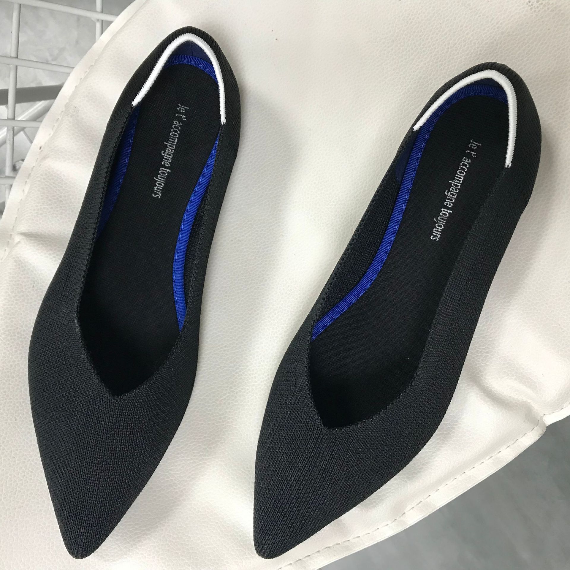 Women Washable Pointed-toe Fashion Multicolor Woven Soft Bottom Knitted Flats Ballet Loafers Shoes