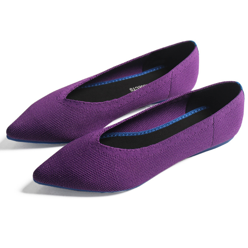 Women Washable Pointed-toe Fashion Multicolor Woven Soft Bottom Knitted Flats Ballet Loafers Shoes