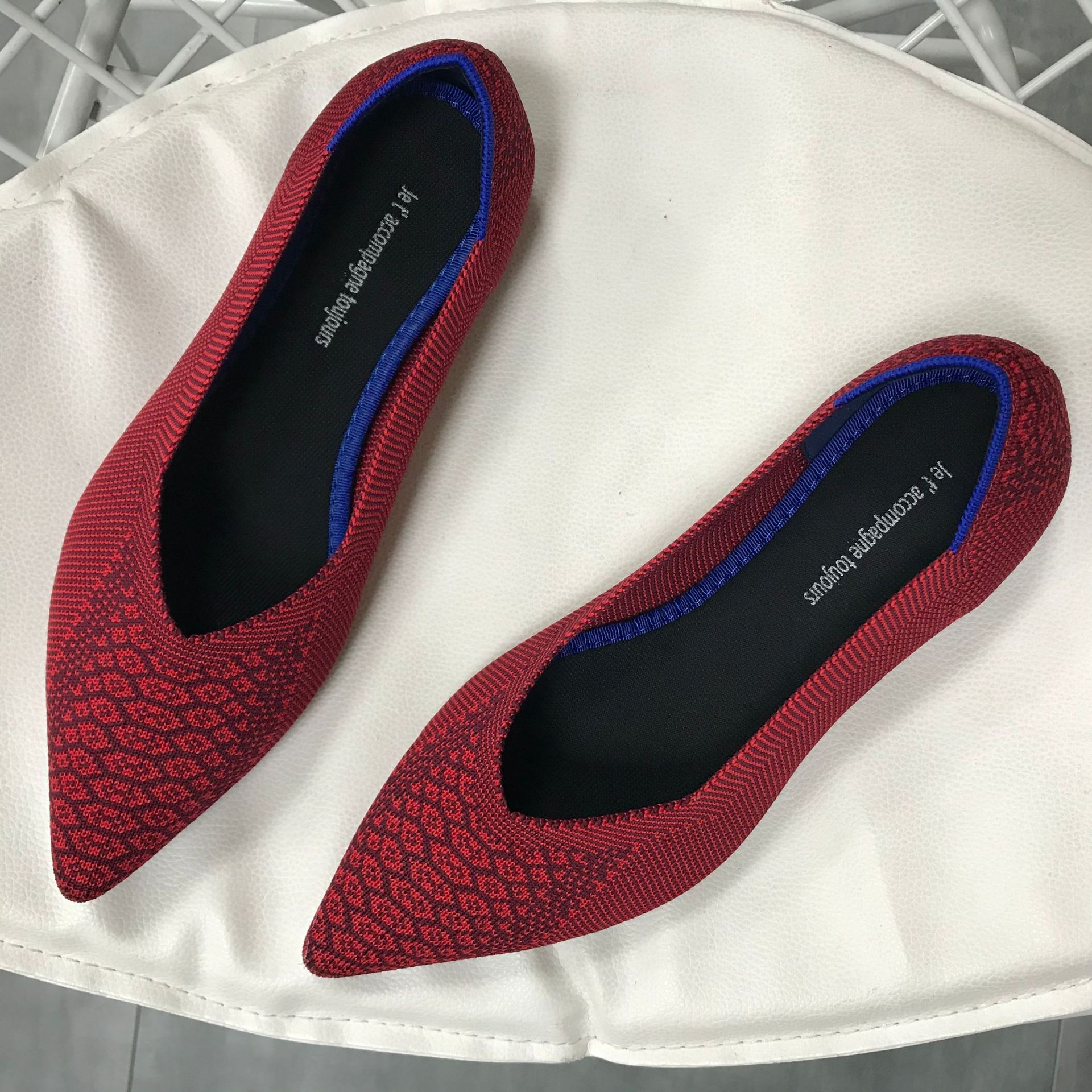 Women Washable Pointed-toe Fashion Multicolor Woven Soft Bottom Knitted Flats Ballet Loafers Shoes