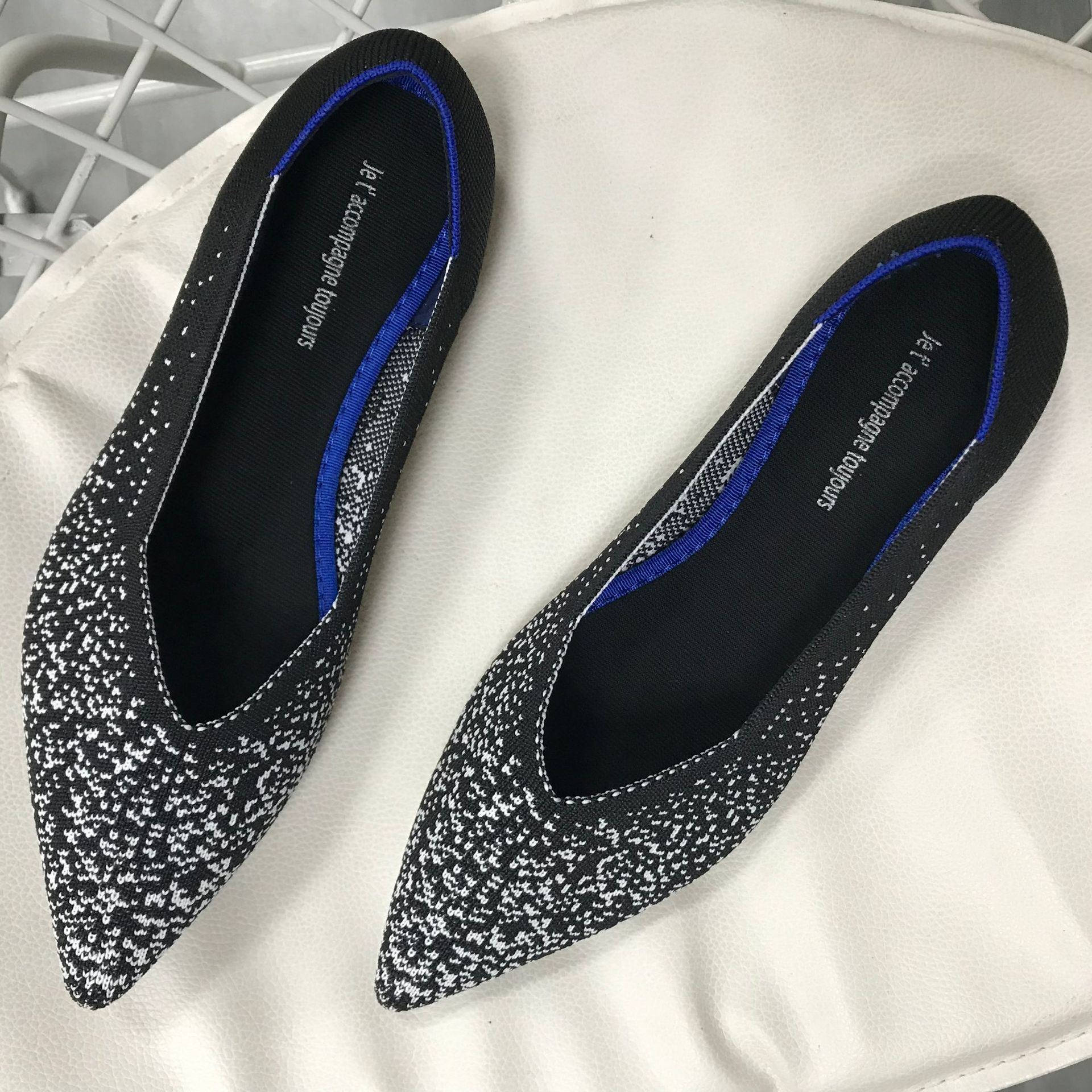 Women Washable Pointed-toe Fashion Multicolor Woven Soft Bottom Knitted Flats Ballet Loafers Shoes