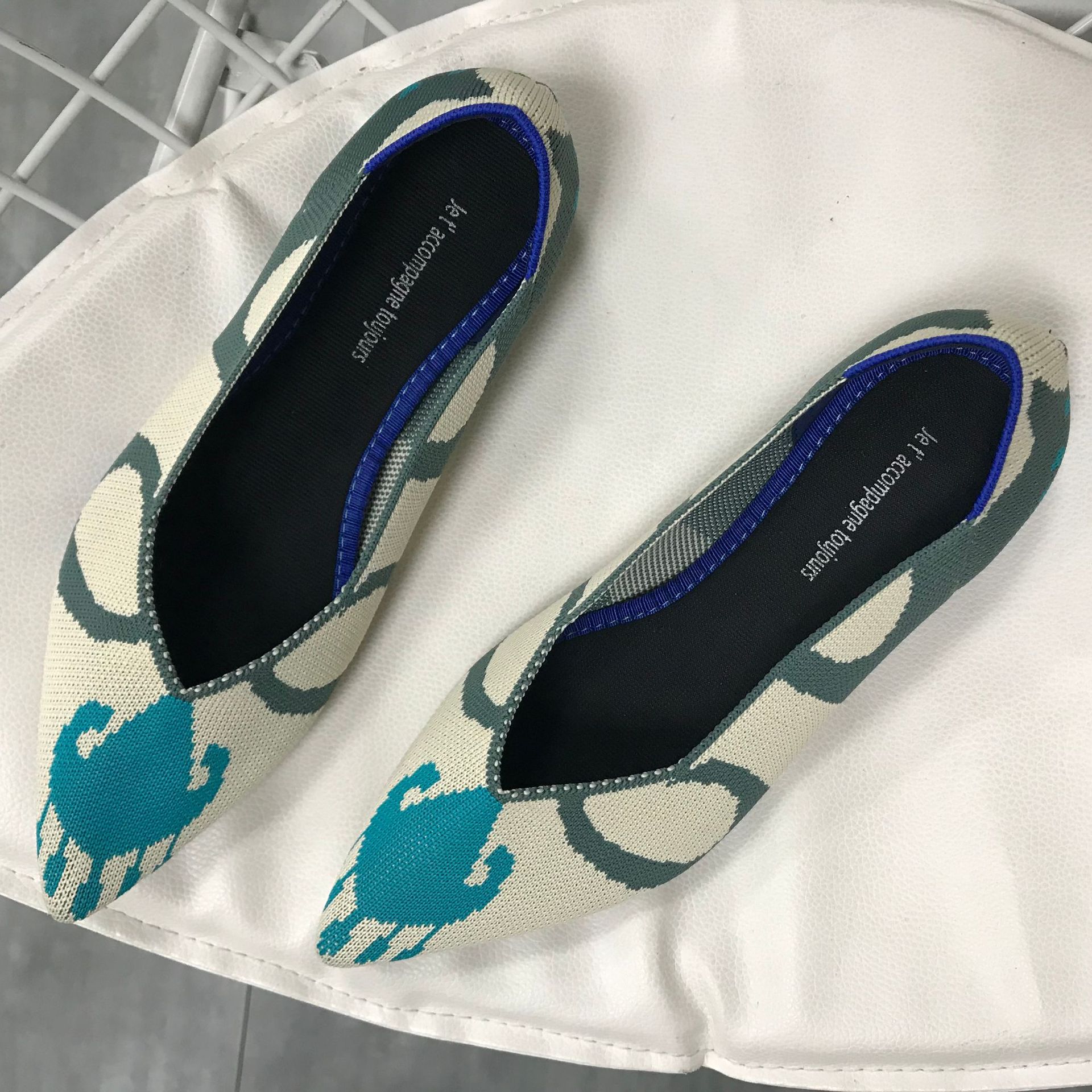 Women Washable Pointed-toe Fashion Multicolor Woven Soft Bottom Knitted Flats Ballet Loafers Shoes