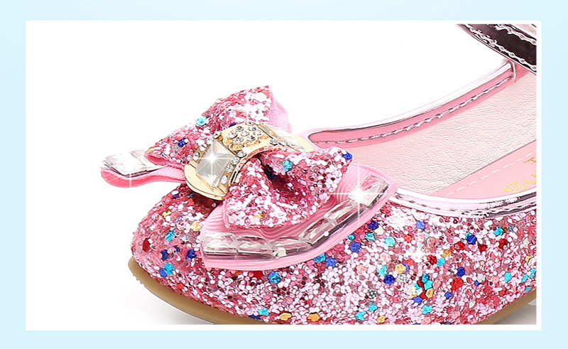 Girls Dress Shoes Princess Kids Leather Shoes Flower Glitter Children High Heel Butterfly Knot 26-38