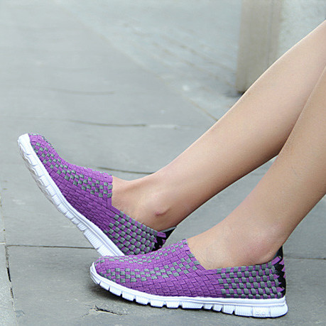 MiniQ Unisex Women Mens Light Weight Slip On Woven Sneakers Flats Casual Sport Running Walking Shoes