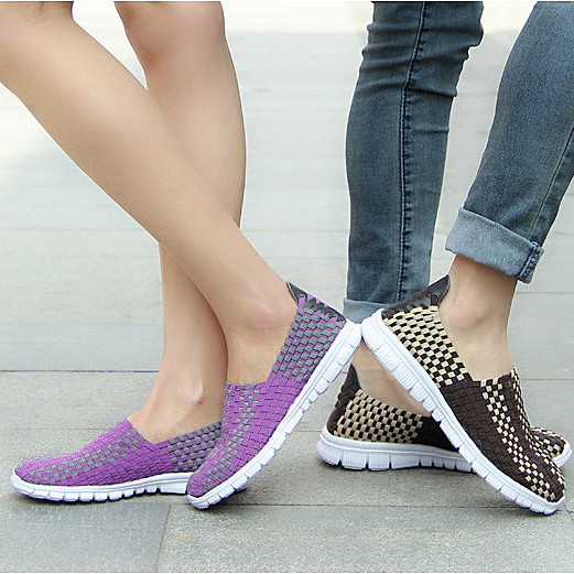 MiniQ Unisex Women Mens Light Weight Slip On Woven Sneakers Flats Casual Sport Running Walking Shoes