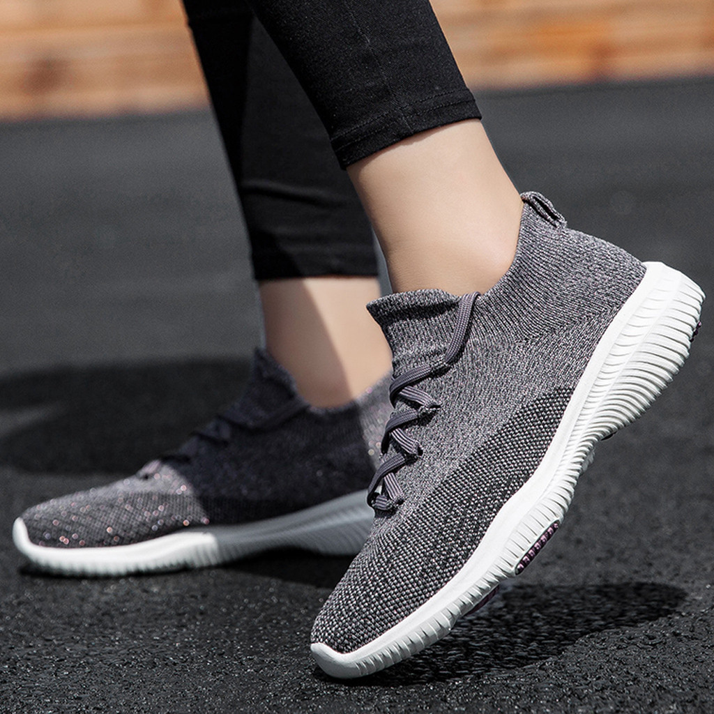 MINIQ Women Fashion Flying Sport Woven Shoes Mesh Breathable Non-Slip Socks Sneaker Lightweight Flat