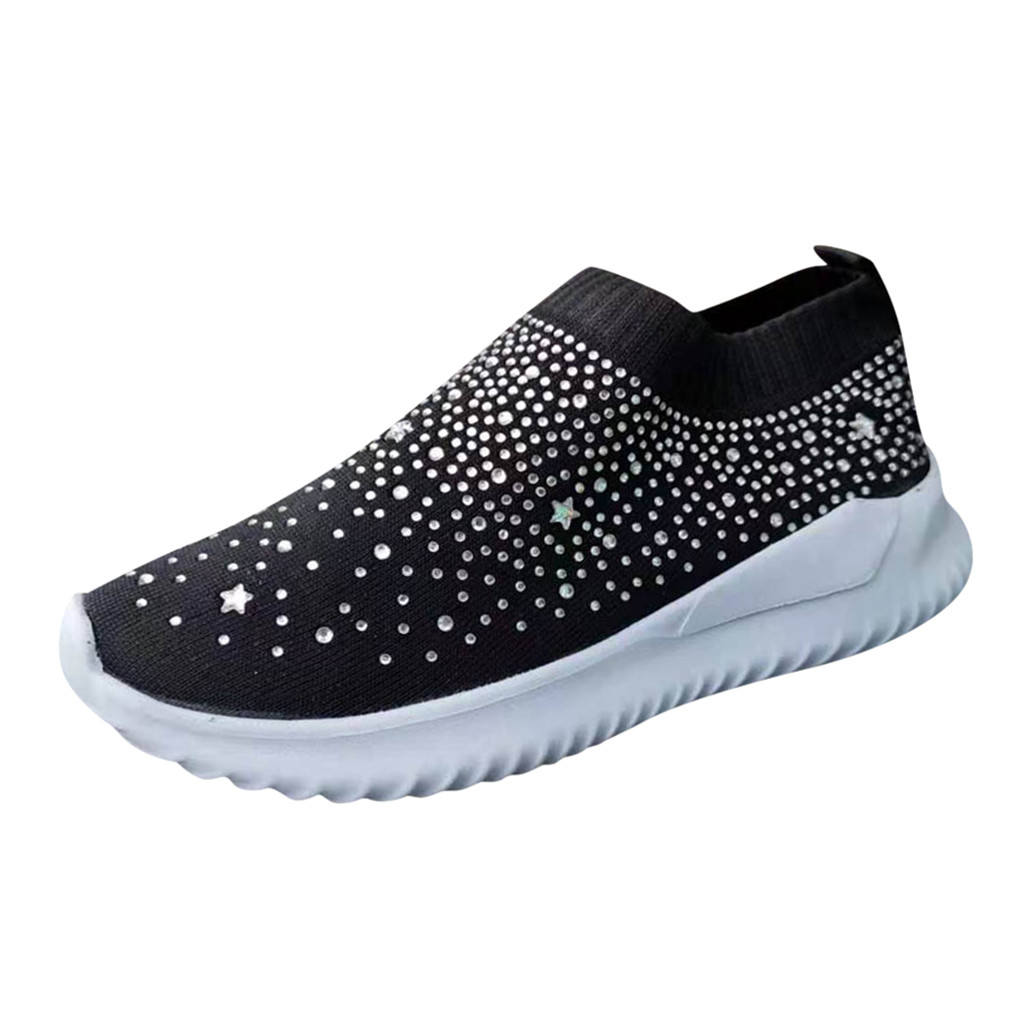 Women&apos;s Crystal Fashion Sneakers Ladies Ankle Slip On Sport Shoes Flat Loafers Casual Sock Shoes
