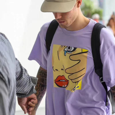 Unisex Men Women Short Sleeve Tee Fashion Tops Cry Pattern Casual TShirts Cotton Loose Clothing