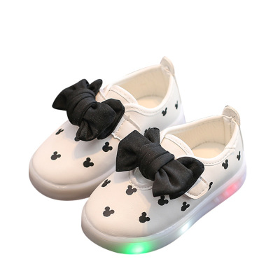 LED Light Kids Baby Infant Girls Bowknot Luminous Shoes Sneakers Casual Wear Slip On Leather Shoes