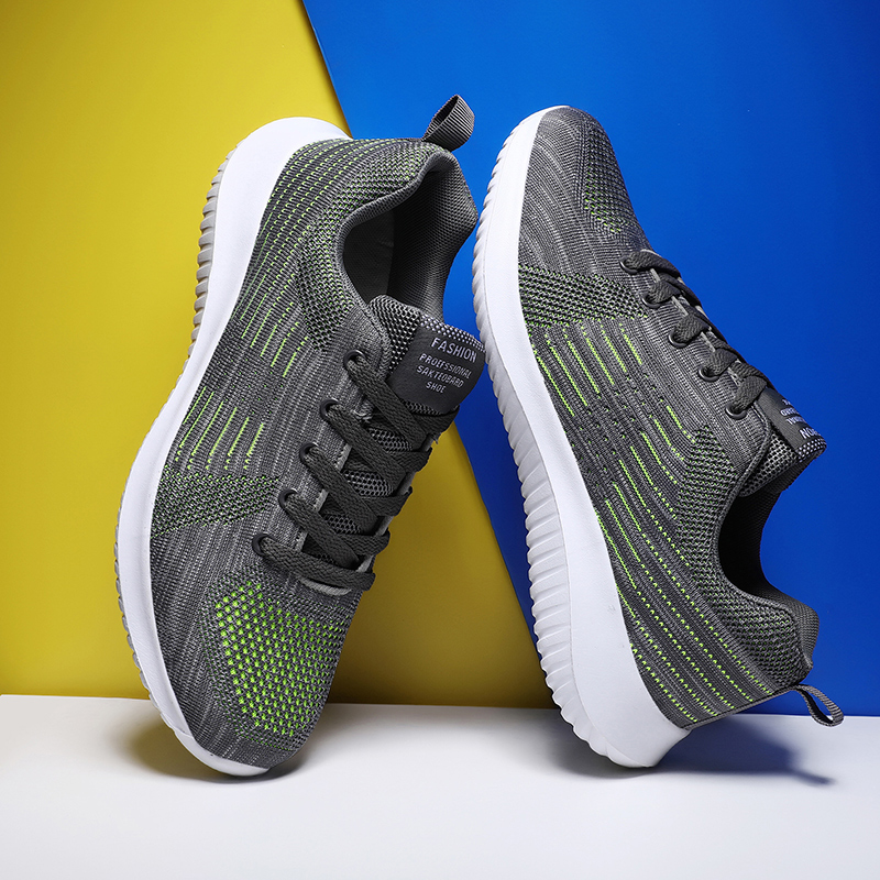 Men's Fashion Flyknit Running Sneakers Breathable Light Sport Shoes Plus Size Lace-Up Jogging Shoes