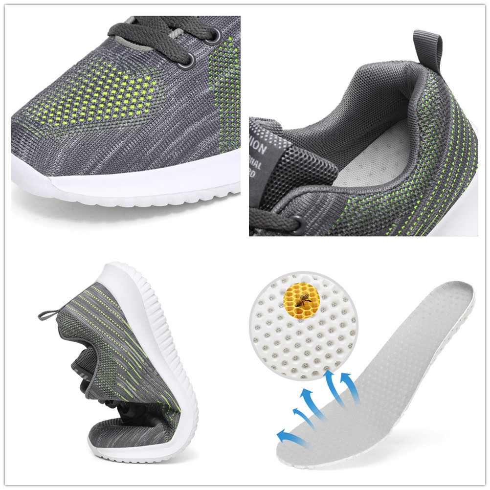 Men's Fashion Flyknit Running Sneakers Breathable Light Sport Shoes Plus Size Lace-Up Jogging Shoes