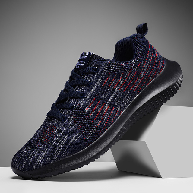 Men's Fashion Flyknit Running Sneakers Breathable Light Sport Shoes Plus Size Lace-Up Jogging Shoes