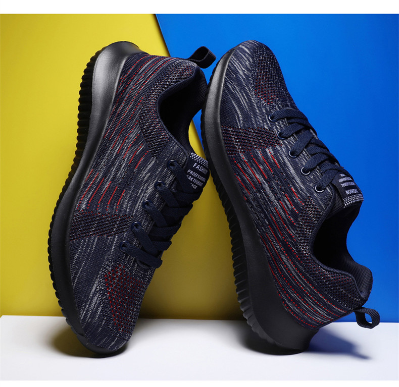 Men's Fashion Flyknit Running Sneakers Breathable Light Sport Shoes Plus Size Lace-Up Jogging Shoes