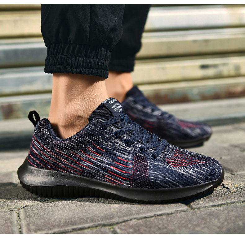 Men's Fashion Flyknit Running Sneakers Breathable Light Sport Shoes Plus Size Lace-Up Jogging Shoes