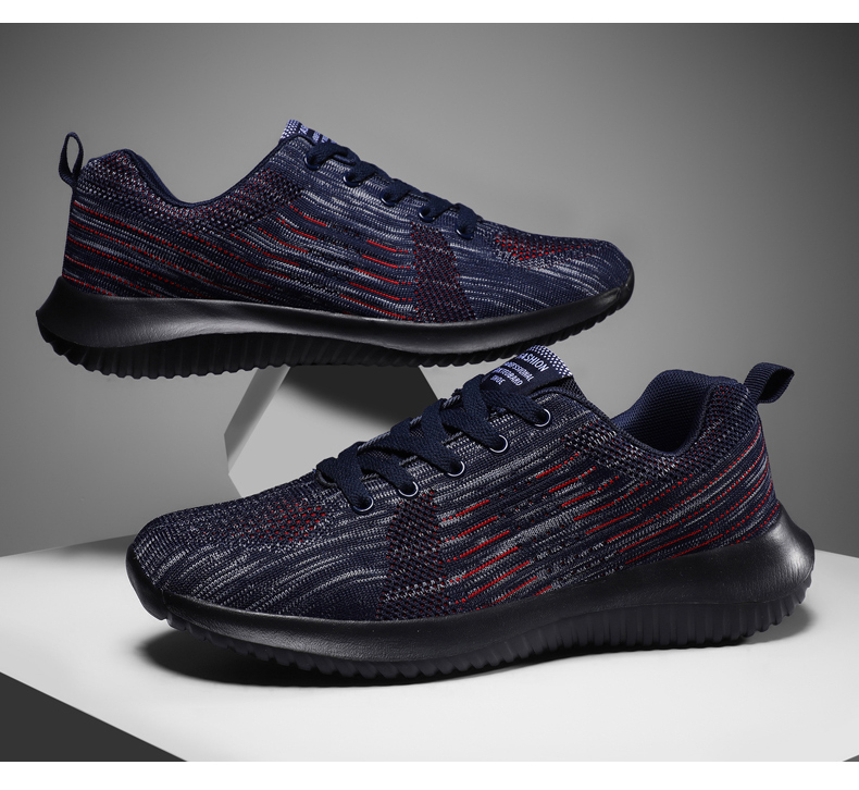 Men's Fashion Flyknit Running Sneakers Breathable Light Sport Shoes Plus Size Lace-Up Jogging Shoes