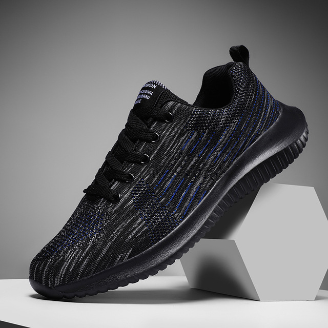 Men's Fashion Flyknit Running Sneakers Breathable Light Sport Shoes Plus Size Lace-Up Jogging Shoes