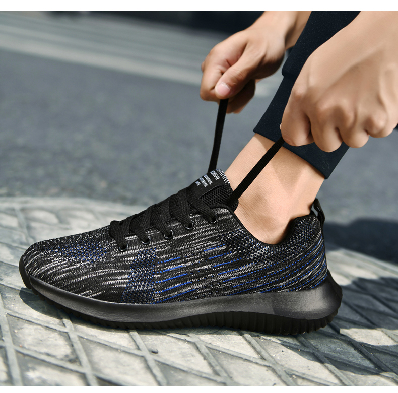 Men's Fashion Flyknit Running Sneakers Breathable Light Sport Shoes Plus Size Lace-Up Jogging Shoes