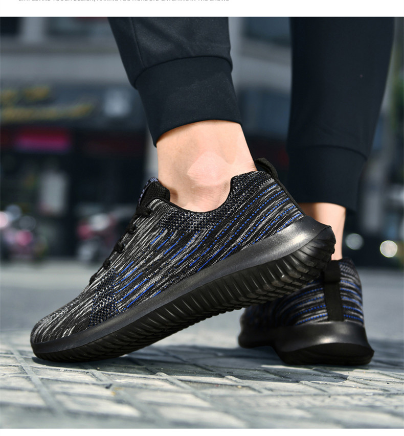 Men's Fashion Flyknit Running Sneakers Breathable Light Sport Shoes Plus Size Lace-Up Jogging Shoes