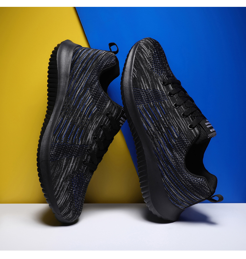 Men's Fashion Flyknit Running Sneakers Breathable Light Sport Shoes Plus Size Lace-Up Jogging Shoes