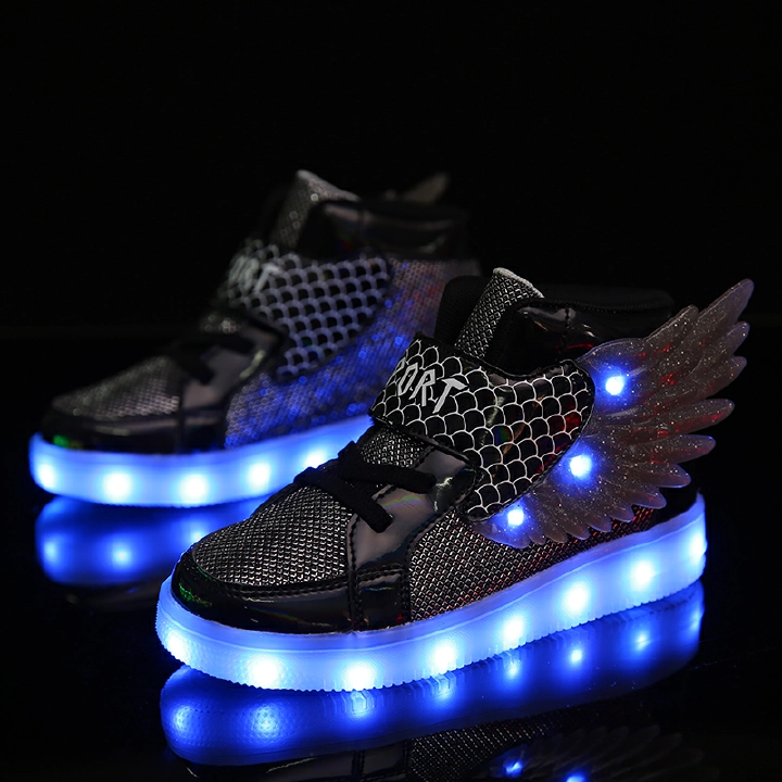 Kids LED light Luminous Shoes Sneakers with Wing for Boys Girls USB Charging Children's Casual Sports Shoes Outdoor Fashion Shinny Shoes Size 27-37