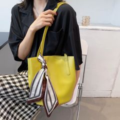 Large capacity female bag 2021 new silk scarf simple fashion  shoulder bag PU bucket 2 set bag Handbags