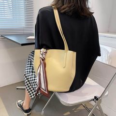 Large capacity female bag 2021 new silk scarf simple fashion  shoulder bag PU bucket 2 set bag Handbags