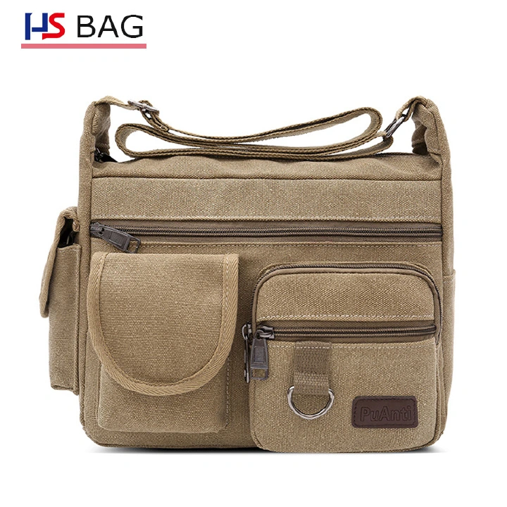 Men's canvas shoulder bag oversized capacity multi-layer cross-body bag student travel shoulder bag