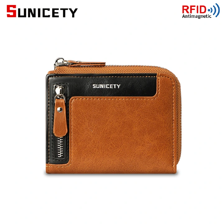 Wallet Man Short, Fashion Leather Zipper Wallet Rfid Multi-Card Function