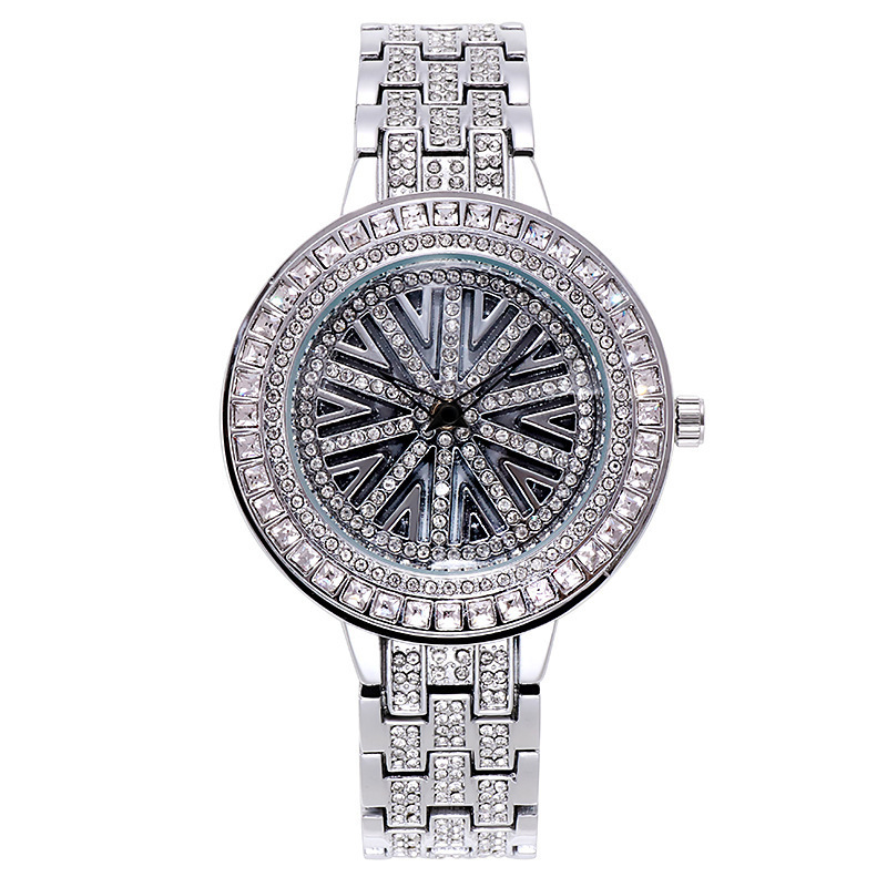 Hot Style Women Full Diamond Fashion Creative Quartz Ladies Watch  Rose Gold Middle
