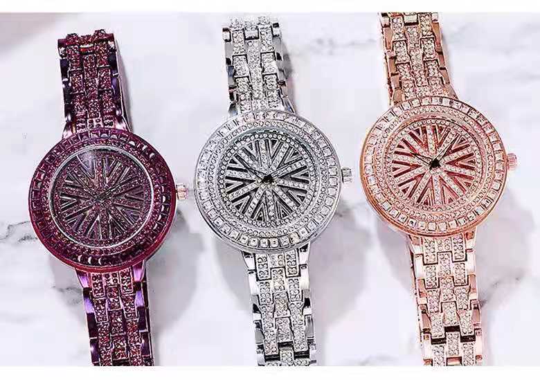 Hot Style Women Full Diamond Fashion Creative Quartz Ladies Watch  Rose Gold Middle