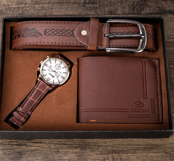 Men&apos;s Gift Set    Watch + wallet + belt three-piece set