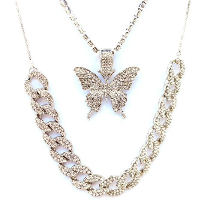 Women's European and American New Butterfly Cuban Necklace Set Light Luxury High-end Stacked Necklace