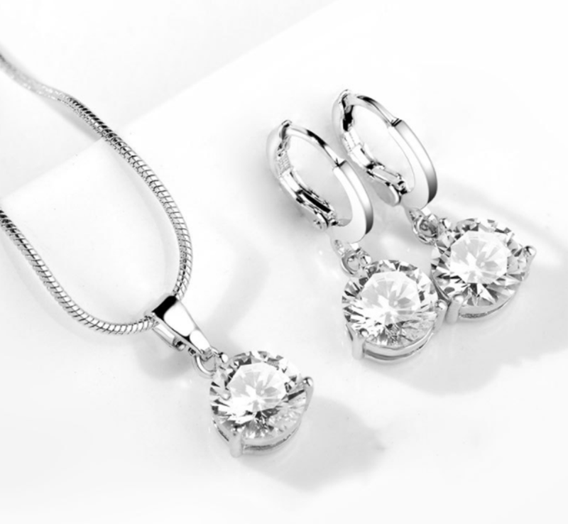 Europe and America AAA zircon drop necklace earrings set jewelry