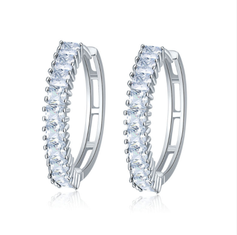 European and American simple crystal zircon full diamond ear ring