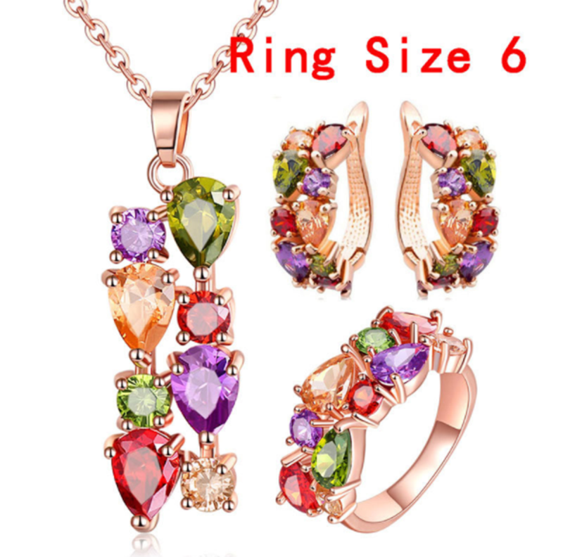 Mona Lisa Colorful Shiny Zircon Hypoallergenic Necklace Earrings Ring Set