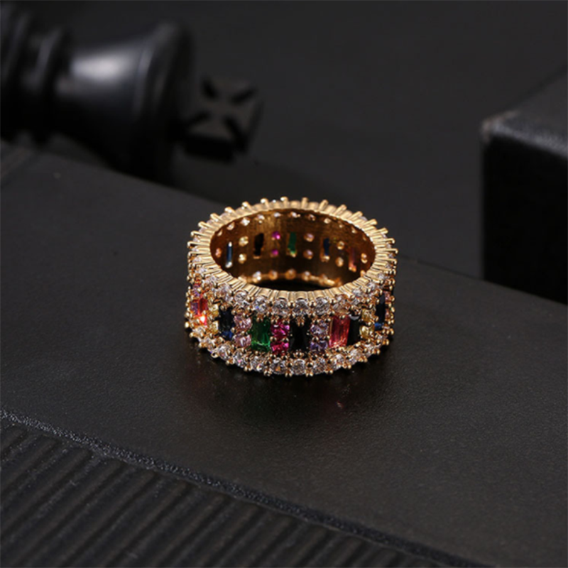 Europe and the United States new colorful diamond personality fashion geometric ring
