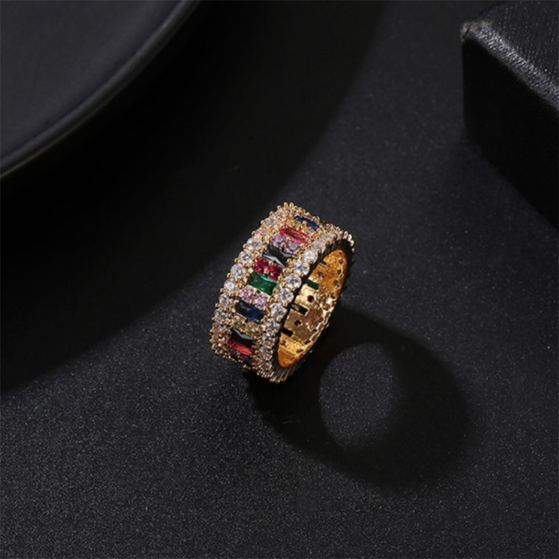 Europe and the United States new colorful diamond personality fashion geometric ring