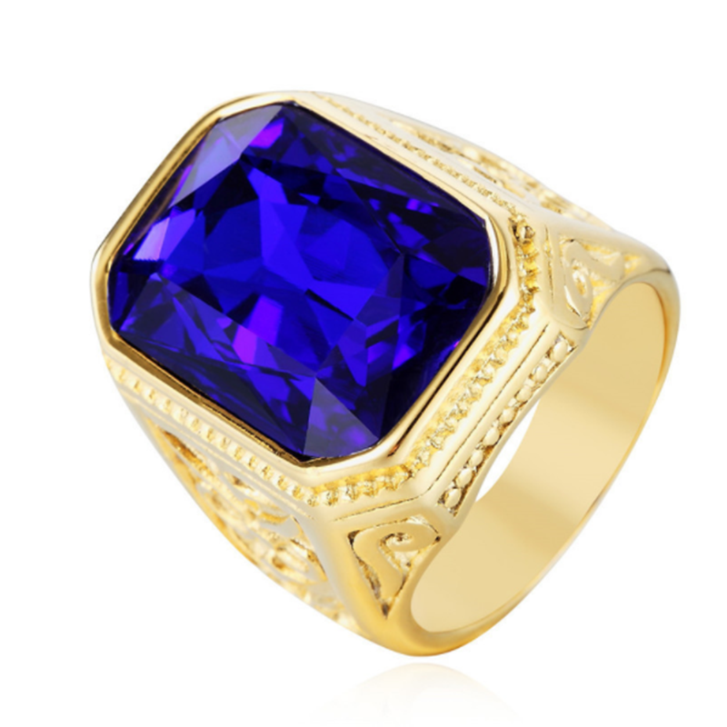 Europe and the United States simple zircon inlaid large gem men&apos;s titanium steel ring