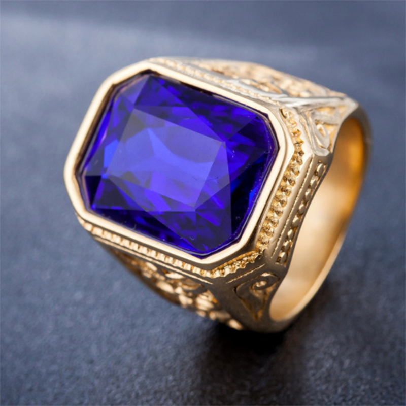 Europe and the United States simple zircon inlaid large gem men&apos;s titanium steel ring