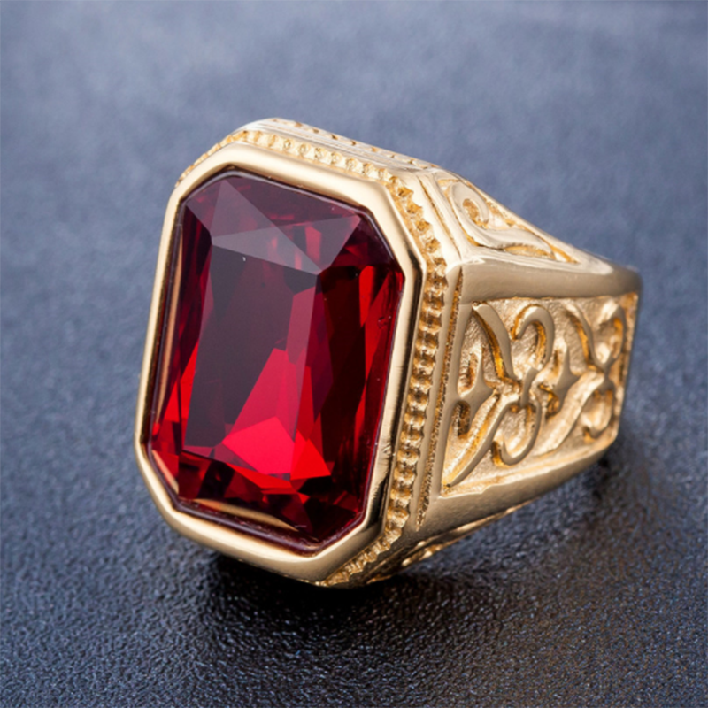 Europe and the United States simple zircon inlaid large gem men&apos;s titanium steel ring