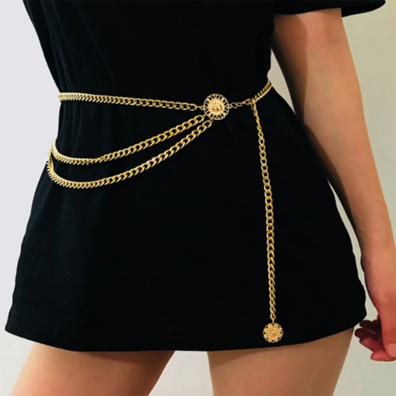 Alloy multi-layer exaggerated queen avatar retro street beat waist chain