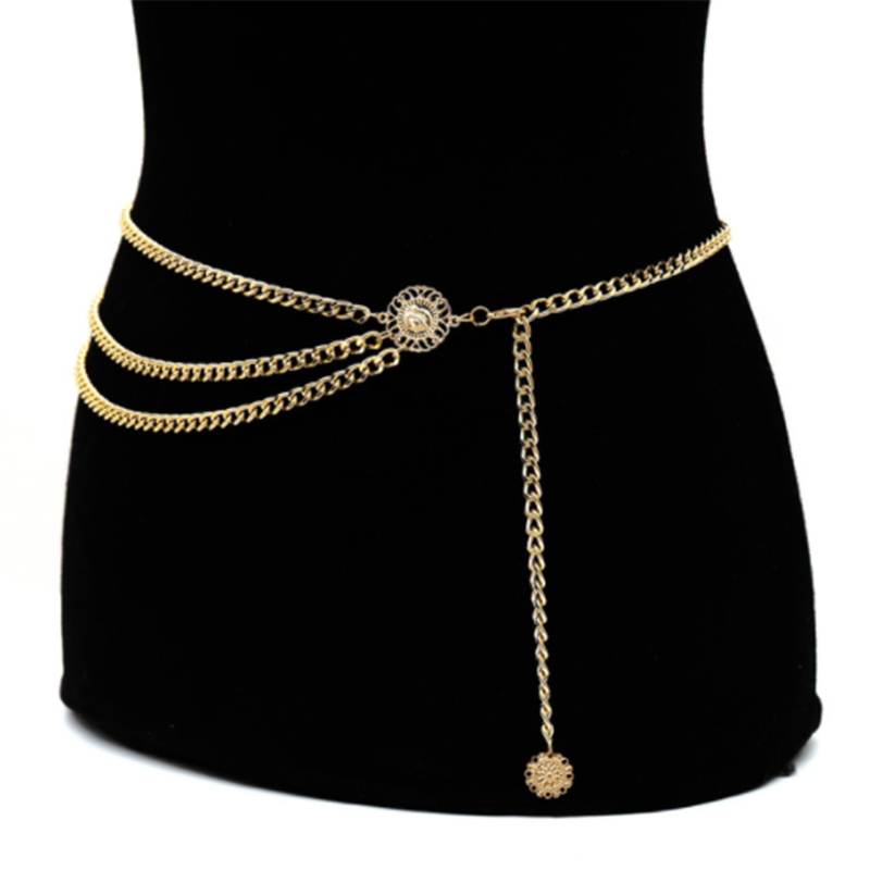 Alloy multi-layer exaggerated queen avatar retro street beat waist chain