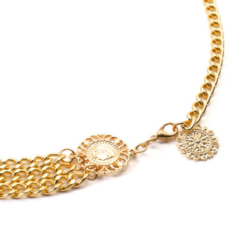 Alloy multi-layer exaggerated queen avatar retro street beat waist chain