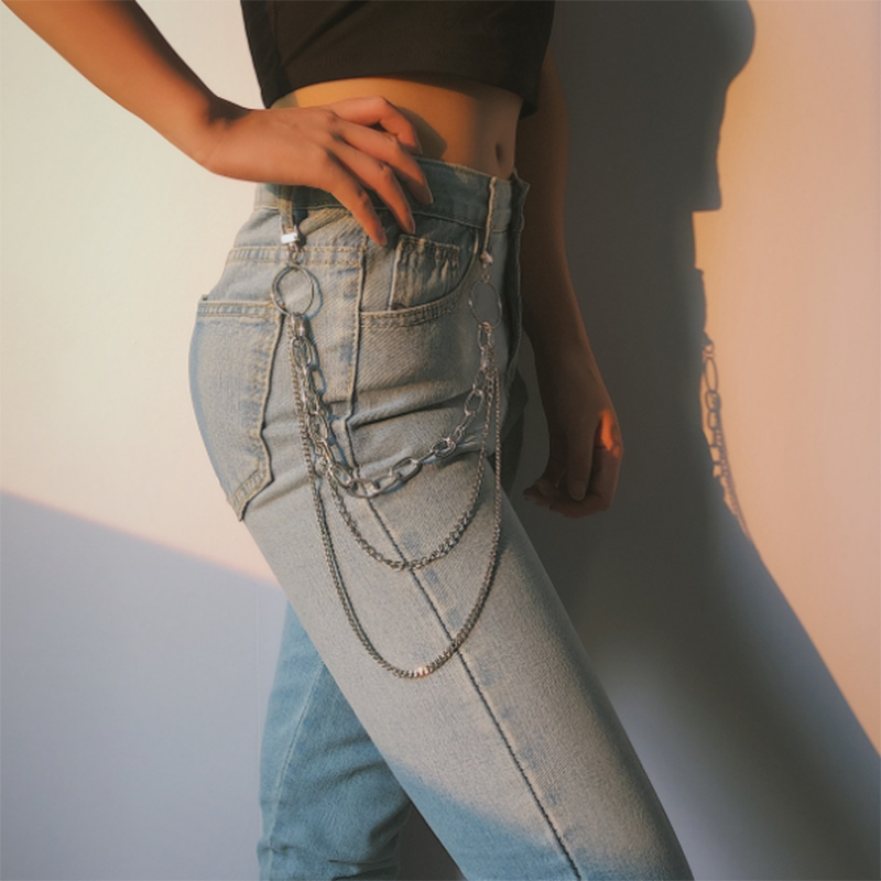 Simple multi-layer tassel geometric chain waist chain