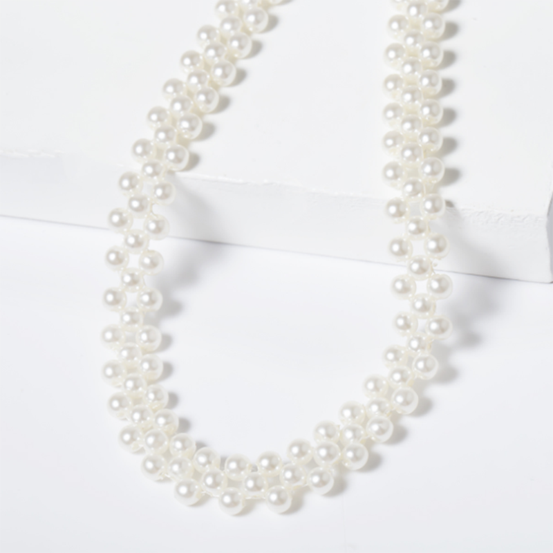 Fashion street shoot temperament handmade geometric imitation pearl short necklace