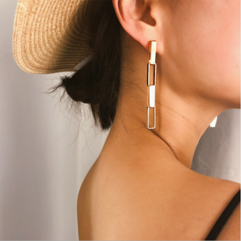 Original minimalist geometric square word tassel earrings