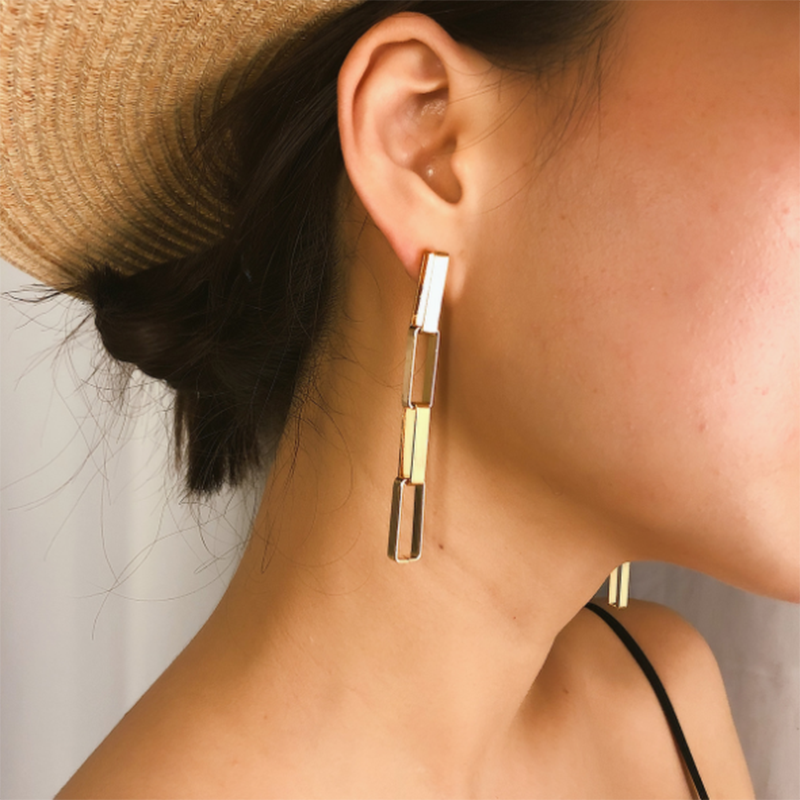 Original minimalist geometric square word tassel earrings