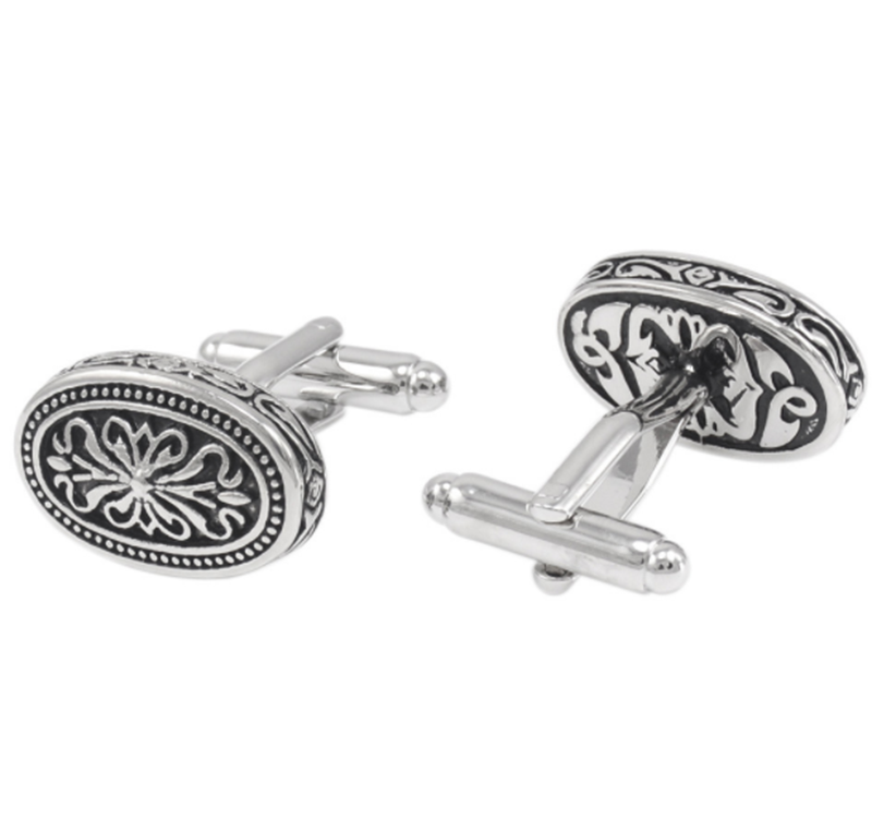 High-end vintage Roman pattern French national style oval black oiled shirt cufflinks